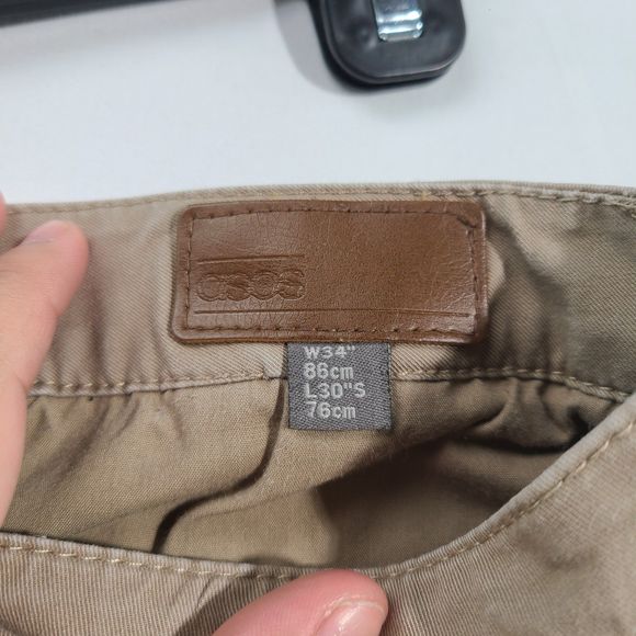 Asos Men Pants Chino Beige Cotton Blend Bootcut Straight Leg Work Career 34X30 - Picture 3 of 11